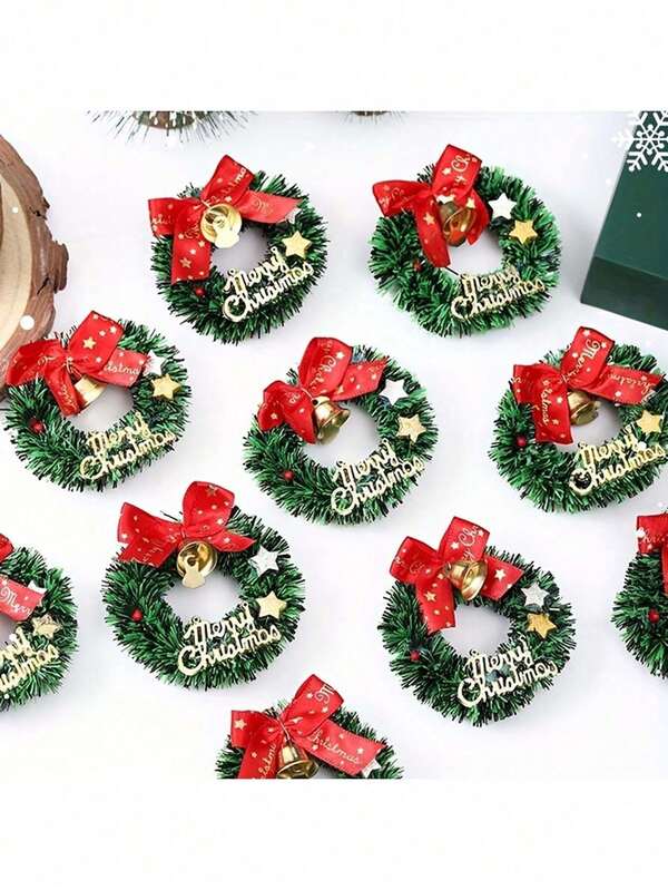 1/10/20 Pcs Mini Christmas Wreaths With Red Bows And Golden Bells - Plastic Festive Artificial Craft Tree Ornaments Christmas Decorations Christmas Decorations Home