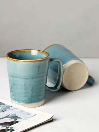 1/2pcs 300ML Green Handmade Ceramic Mug, Vintage High-Quality Coffee/Tea Cup With Handle, Suitable For Breakfast, Milk, Gift, Oven & Microwave