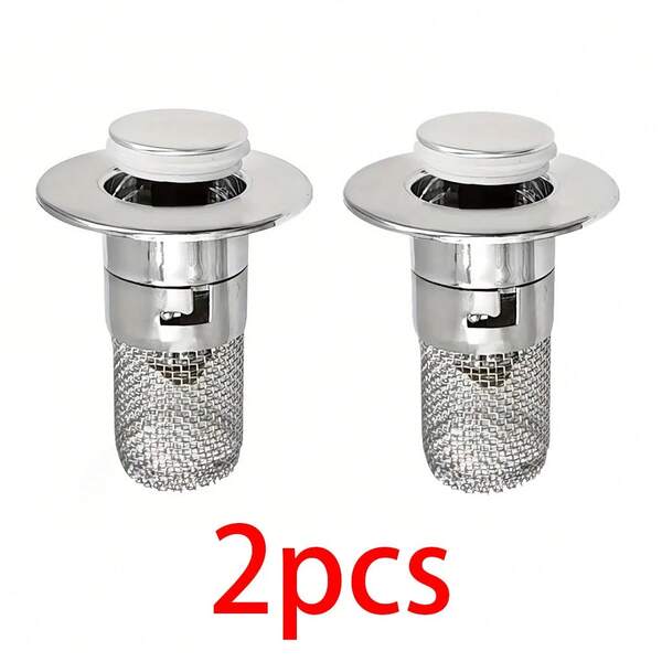 2/1pc Bathroom Hair Filter Net, 304 Stainless Steel Mesh + Chrome-Plated Plastic, Telescopic Sink Drain Plug, Suitable For 3.4-3.99 Cm Drain Diameter, Integrated Design, All-Season Use