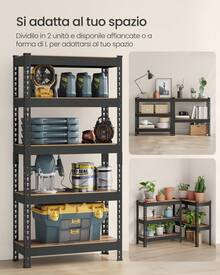 Scaffalatura a 5 Ripiani, Scaffale Portaoggetti, Montaggio Senza Bulloni, Ripiani Regolabili, 30 x 75 x 150 cm, Portante 875 kg, per Studio Cucina Garage, Marrone Vintage - Marrone retrò - Visualizzare 3