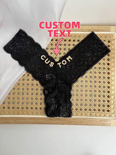 Custom Crystal Letter Name Text Special Date Sexy Lace Thong Panties Breathable G-String Panties Personalized Gift Wife Valentine Anniversary Festival