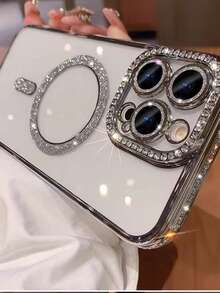 New Luxury Fashion Glitter Diamond Transparent Case For IPhone17 16 15 14 Plus 13 12 11 Pro Max Magnetic Wireless Charge Back Cover
