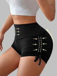 1 chiếc quần legging yoga dáng lửng 2/3, có dây rút bên hông, không nhăn, quần short thường ngày đa năng. - màu đen - Xem 5