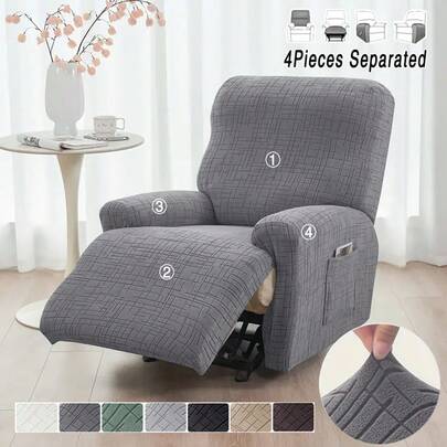 1Seater Jacquard Recliner Chair Cover Split Design Armchair Cover Elastic Single Washable Sofa Slipcover With Pocket For Home Office