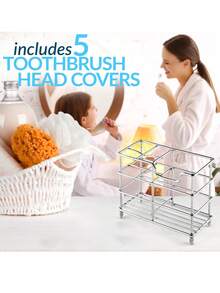 Toothbrush Holder For Bathrooms, 5 Slots Black Stainless Steel Modern Bathroom Organizer With Toothpaste Groove For Modern Home Sanitation Storage And Organizer