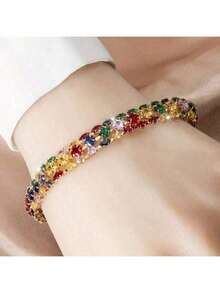 Colorful Crystal Bracelet,High-End Fashion,Cute Exquisite Dopamine,Colorful And Simple Temperament Hand Jewelry,Tennis Crystal Bracelet Sugar Cube,The First Choice For Weddings,Festivals And Parties,Elegant Gift - 彩色 - 查看 3