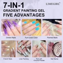 Bộ gel vẽ chuyển màu LIMEGIRL, 9 màu sơn móng tay gel ombre cho móng tay ombre, Bộ gel vẽ không cần rửa, làm móng kiểu Pháp, bộ sơn gel cho tiệm và làm móng tại nhà - Nhiều màu - Xem 2