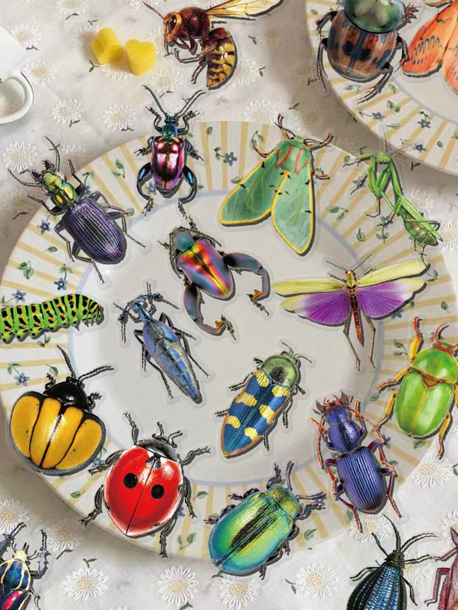 50 piezas/paquete Pegatinas de insectos lindos y coloridos, pegatinas decorativas para scrapbooking, etiquetado, diario, papelería, álbum de fotos, teléfono, diario, planificador