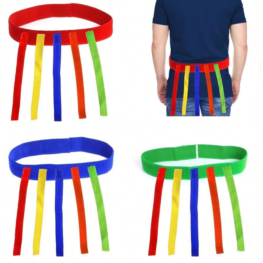 3件套彩色户外抓尾巴游戏带，成人及青少年团队建设趣味训练装备，可伸缩尾巴捕捉器，适合家庭户外活动、野餐嘉年华游戏和技能开发玩具 - 彩色 - 查看 1