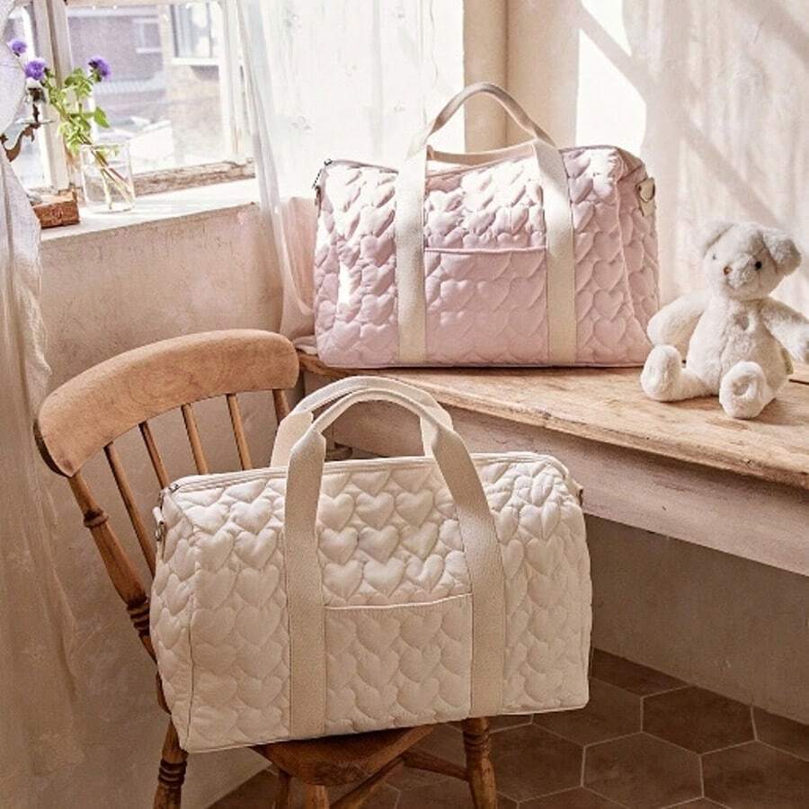1 buah Tas Ganti Popok Motif Quilted Love Warna Solid - Tas Popok Multifungsi Kapasitas Besar dan Tas Perlengkapan Bayi, Tas Popok Bayi Multifungsi Kapasitas Besar, Tas Ganti Popok Portabel Unisex, Bahan Mudah Dibersihkan, Tas Penyimpanan Perjalanan Bayi Baru Lahir, Tas Penyimpanan Popok Bergaya dan Ringan, Penyimpanan Kebutuhan Sehari-hari Bayi, - MultiWarna - View 1