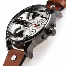 Diesel 1 Piece Oversized 57*66mm Four-Time Zone Chronograph For Men – Black & Copper Leather Strap Watch, Perfect For Business Travel, Date Night & Street Edge – DZ7394