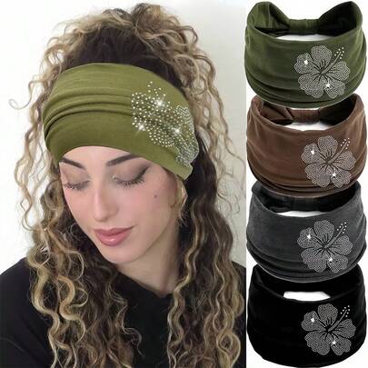 1pc Retro Crystal Headband, Fashionable Women's Sweatband, Stylish Sports Headscarf Hair Accessory, Autumn/Winter Accessory, Shiny Bohemian Polyester Warm Hair Bands Women Bandanas