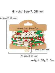 8Pcs Fashion Christmas Pendant Bracelet Set,Women's Jewelry Set For Party,Festival Gift For Family&Friends,Santa&Snowflake&Candy Cane&Heart&Star