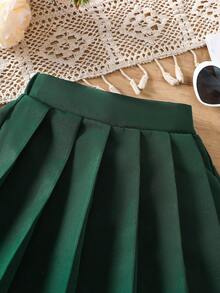 Girls' Fashionable Versatile Casual Pleated Skirt, Suitable For Daily Wear, Parties, Outings - Dark Green - View 5