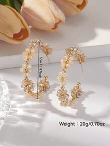 Pair Fashionable Exaggerated Colorful Floral Hoop Earrings For Women, Luxury Delicate Crystal Flower-Shape Earrings, Suitable For Daily, Vacation, Party Wear (Handmade Beads Color And Me - Amarillo - Ver 3
