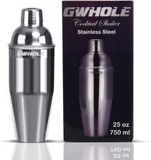 ¡RecomendadoGWHOLE Coctelera Acero Inoxidable 750 ML Cocktail Shaker Set Bar Accesorios con Cóctel Recetas eBook, Vaso medidor(15/30 ml)¡Top de Temporada - Plata 750ML - Ver 3