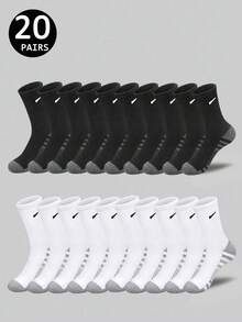 5 Pairs/10 Pairs/20 Pairs Black And White Thick Men's Winter Socks, Fashionable, Casual, Comfortable, Outdoor Sports, Running, Fitness, Compression Knee Socks, Business Leisure Vacation Black And White High Tube Socks Christmas, Thanksgiving, New Year Holiday Gifts (Thick)