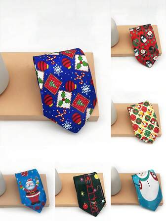 1 st jultomte, snögubbe, julboll och snöflinge-slips för män