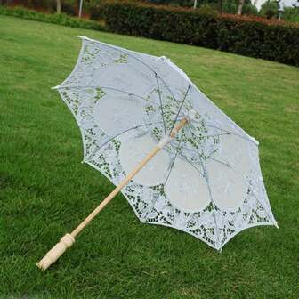 1pc Random Floral Pattern Vintage Lace Parasol, 8 Ribs Manual Open, Fade-Resistant, Wooden Handle, Delicate Lace Design, Suitable For Photography Props, Garden Parties, Special Events, Outdoor Wedding Decor