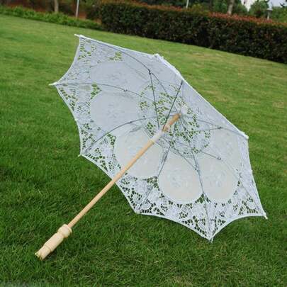 1pc Random Floral Pattern Vintage Lace Parasol, 8 Ribs Manual Open, Fade-Resistant, Wooden Handle, Delicate Lace Design, Suitable For Photography Props, Garden Parties, Special Events, Outdoor Wedding Decor