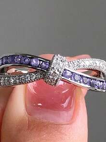 1pc Women's Fashion Criss-Cross Purple Closed Ring, Romantic Bow-Knot Jewelry Ring Suitable For Daily Wear And Weddings