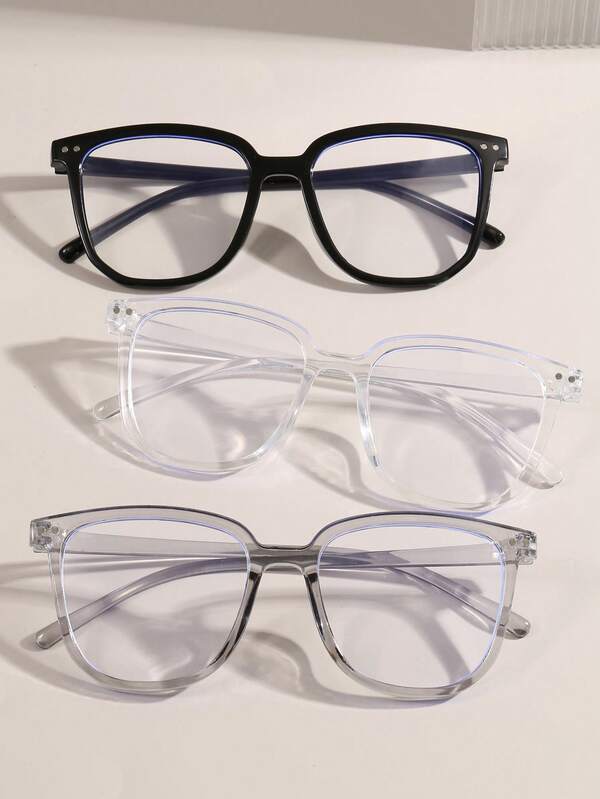 3 pares de unissex da moda, armação quadrada, adequados para roupas, computador, smartphone, TV, visual universitário estiloso, armação preta transparente, design que valoriza o rosto