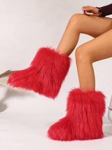 Giày bốt tuyết dài chống trượt giữ ấm mùa đông cho nữ có lớp lót bông, cao đến giữa bắp chân, kiểu dáng độc đáo - Đỏ - Xem 3