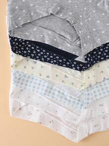 6 Peças Calcinhas de Algodão Plus Size para Mulheres, Xadrez e Floral Miúdo, Calcinha Confortável de Corte Alto - Multicolorido - Visão 4