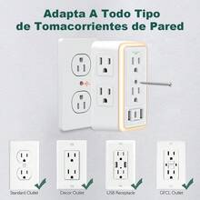 Free wolf Regleta de Alimentación con Tomacorriente 6 Enchufes AC, Extensor de Salida con Luz Nocturna, Multicontacto Pared Clavija con 2USB y 1Tipo-C, para Hogar, Viajes, Oficina - 1 - Ver 4