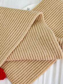 1pc Kids Christmas Pom Pom Ribbed Scarf, Minimalist Letter Print, Unisex Warm Neck Warmer For Autumn/Winter - A - View 9