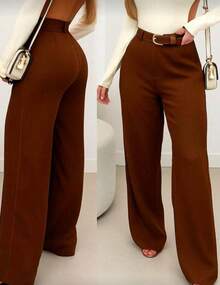 Premium Tailored Wide Leg Pants With Covered Belt  2026 - 駝色 - 查看 2