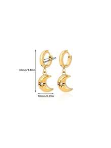 1 Đôi bông tai thép không gỉ hình ngôi sao và mặt trăng kiểu cổ điển, hình trái tim và giọt nước, trang sức vàng, quà tặng cho phụ nữ dịp Giáng sinh, sinh nhật, hoặc đeo hàng ngày. - Vàng - Xem 17