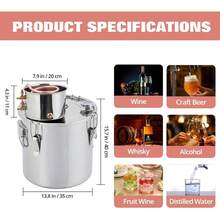 Destilador de alcohol de acero inoxidable de 10 galones y 38 l, kit de destilación con termómetro, ideal para destilar whisky, brandy y aceites esenciales. Compatible con múltiples combustibles - Plateado - Ver 2