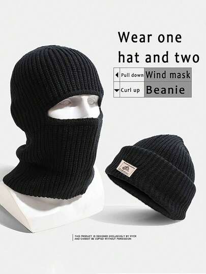 1 pieza Pasamontañas de invierno cálido y a prueba de viento - Regalo perfecto para actividades de protección contra el frío, gorro de lana elástico y resistente al frío para ciclismo de hombres, con protección de orejas gruesa y cálida, pasamontañas con capucha y máscara facial