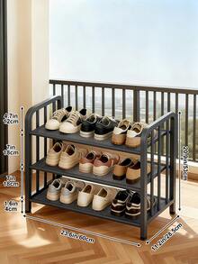 Durable Stable Shoe Rack, 3-Tier Shoe Organizer, Metal Shelf For Organization And Storage, Shoes Rack For Front Door Entrance, Shoe Shelf For Closet Organizer, Elegant Shoe Rack Organizer, Shoe Storage For Bedroom Living Room Bathroom Garage & Corridor, Shoe Rack For 9 Pairs, Sturdy & Durable - Black - View 11