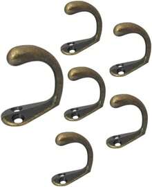 QCAA Single Prong Hook Hanger, Zinc Die Cast (6pack, Antique Brass)