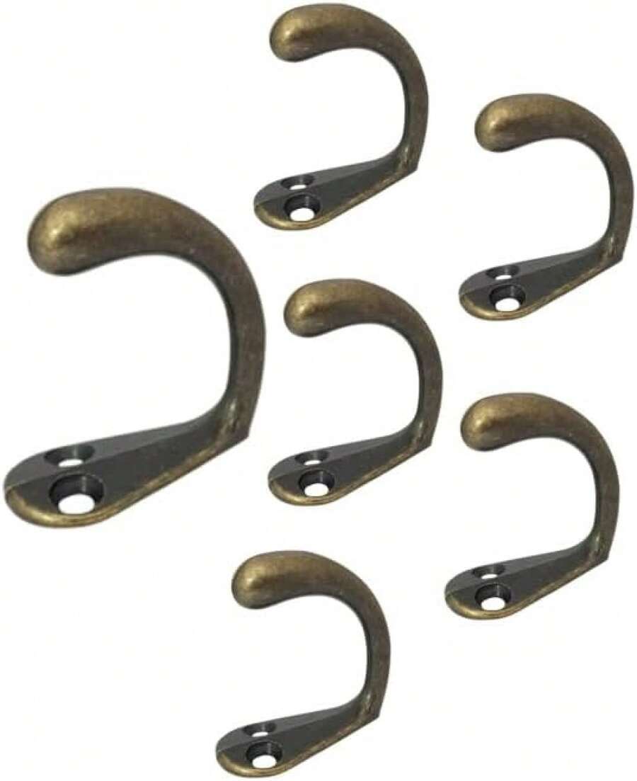 QCAA Single Prong Hook Hanger, Zinc Die Cast (6pack, Antique Brass)