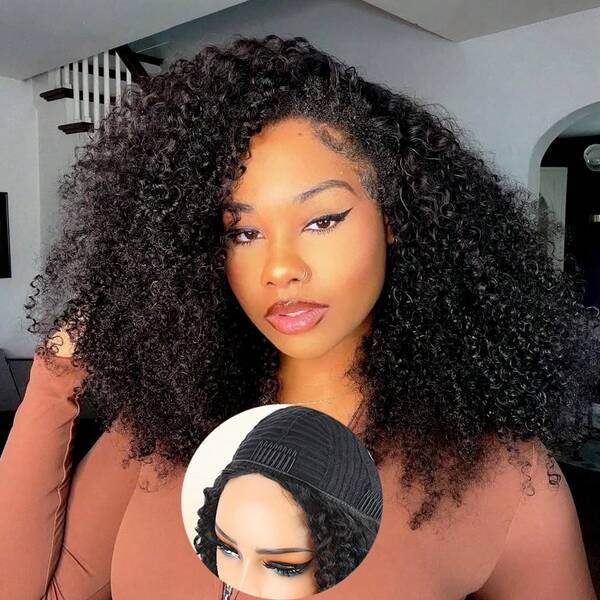 Kinky Curly Half Wig Human Hair 3 In 1 Seamless Flip Over Half Wigs Human Hair Glueless Wear And Go Beginner Friendly 180 Density Kinky Curly Wig Human Hair Drawstring Headband Wig For Women 16-34 Inch