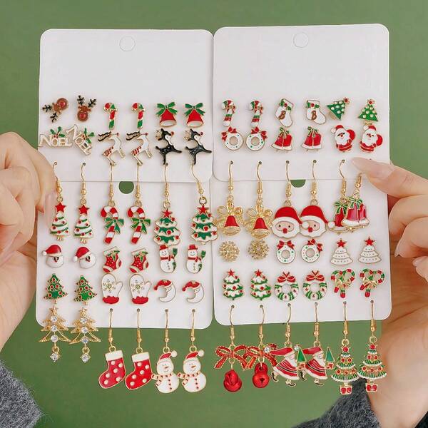 1 Pair/9 Pairs New European & American Cross-Border Reindeer, Windmill, Snowman Earrings Set, Christmas Earrings For Women