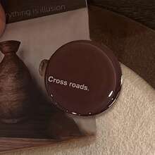 1pc Retro Brown English Round Expandable Foldable Slouchy Phone Holder, Compatible With Apple, And Other Smartphone Cases, Minimalist Aesthetic, Adhesive Style - Multicolor - View 3