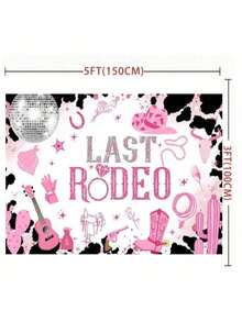 粉色牛仔主题生日横幅背景面料这是我的第一次牛仔竞技炫彩球马蹄香槟生日比赛派对摄影装饰道具乙烯基，圣诞节 - 彩色 - 查看 5