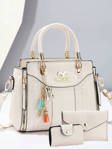 Elegant Embroidered Women's Handbag - With Detachable Shoulder Strap, Zipper Closure, Lake Blue/White/Red/Black, Non-Fading, Gold-Tone Hardware, Elegant Daily Choice | Handbag | Detachable Shoulder Strap - Black - View 13