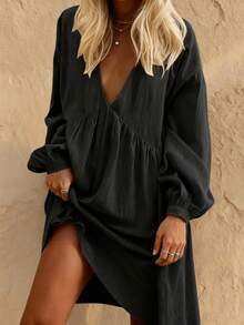 Ladies Dress Solid Color Casual Knot Ruffled Beach Daily Spring, Summer And Autumn, Elegant Clothing ,Fall Clothes For Women