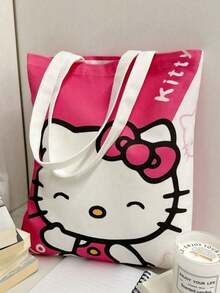 三丽鸥卡通猫帆布包，Hello Kitty 便携帆布包，时尚包，新款大容量通勤帆布包，可爱卡通图案，时尚校园设计，适合旅行收纳，方便携带，清新干净的单肩包，学生手提帆布包，Hello Kitty 包 - 彩色 - 查看 6