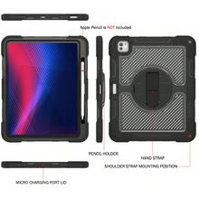 Etui ochronne na tablet Apple Silicone + PC 3 w 1 z uchwytem obrotowym 360°, paskiem na rękę, paskiem na ramię, wytrzymałą, antypoślizgową osłoną ochronną tabletu