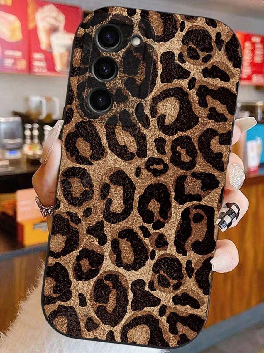 1pc New Leopard Print Skin Feeling Anti-Drop TPU Phone Case Compatible With IPhone 11, 16 Pro Max, 16 Pro, 16, 15 Pro Max, 14 Pro Max / Galaxy S25 Series, SAM A16 / Honor X6A, X7B, X8B / 13C, Note 13 - Black - View 1