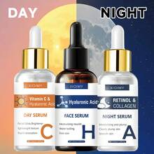 Xioimy 三件套：维生素C + 视黄醇 + 透明质酸精华三件套，蕴含胶原蛋白、芦荟和烟酰胺。提亮肤色，紧致肌肤，深层补水，均匀肤色。温和无油配方，适合所有肤质，男女通用。 - 無色 - 查看 3