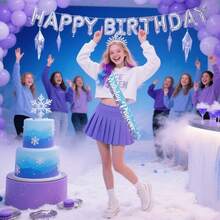 1Set Frozen Birthday Sash ForGirls Ice Princess Birthday Party Favors Frozen Birthday Party Photo Props Supplies Silver Blue Snowflake Birthday Princess Sash For Winter Wonderland Party Decorations Christmas Party Decorations - Blue - View 5