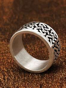 1pc US Size European Style Personalized Pattern Strip Stainless Steel Men's Ring, Christmas Halloween Gift For Dad, Friends, Colleagues, Boyfriend, Couples Wear - Ring - View 4
