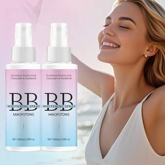 100ml Bruma BB Clareadora Natural e ! Ilumina instantaneamente o tom de pele, uniformiza o tom da pele e revela um brilho natural! Ingredientes clareadores eficazes podem ocultar manchas escuras e imperfeições, reduzindo o aspecto opaco. A textura de névoa fina penetra na pele, proporcionando hidratação profunda. Fla leve, de fácil absorção, não oleosa, adequada para uso diário.